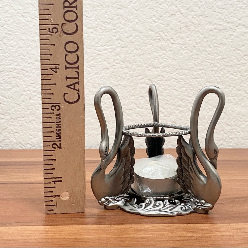 M.T. Signed Pewter Swan Votive Candle Holder - Picture 5 of 9